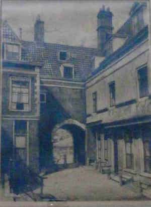 Dirk Harting - Ingelijste ets: Hofje verkocht voor € 39!