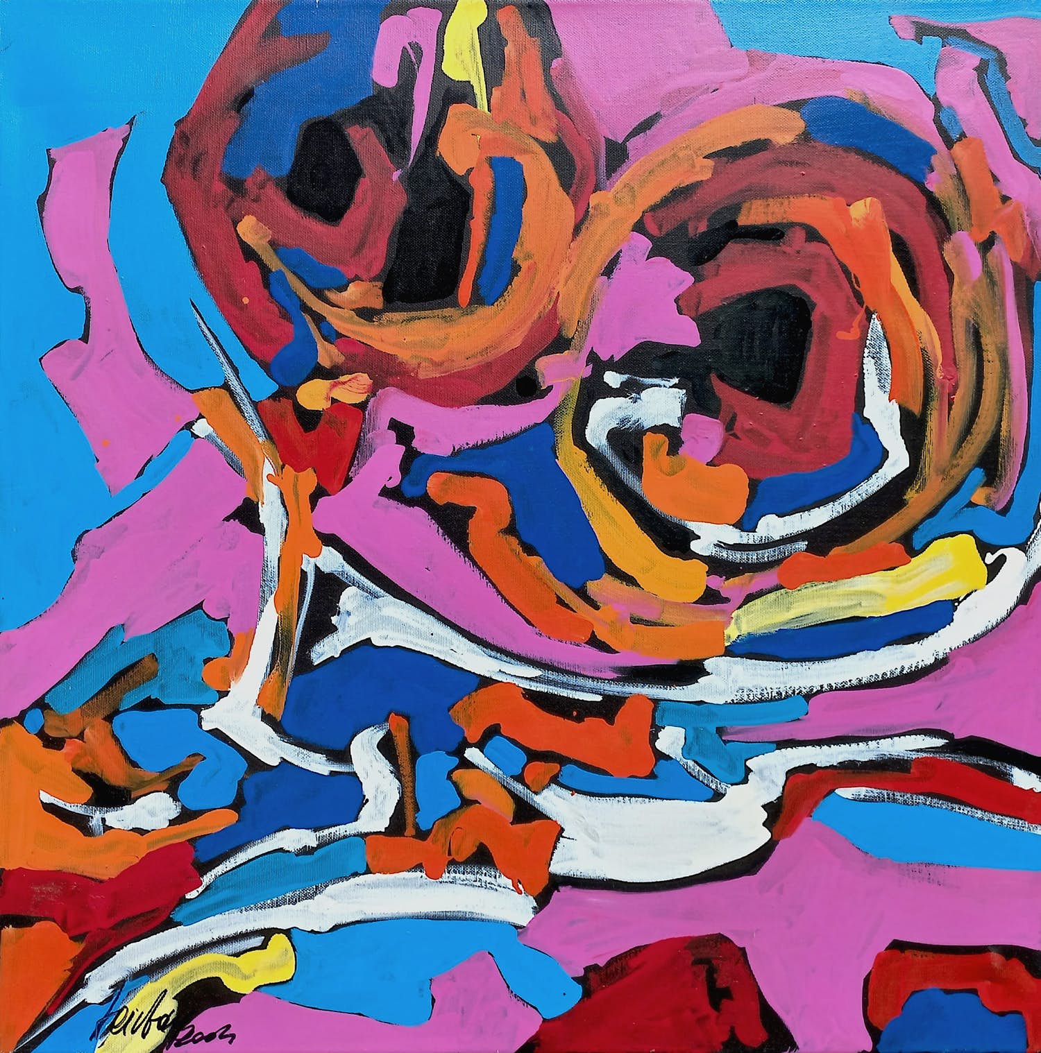 Gilbert Baibay - Cobra-achtige compositie, olieverf op doek kopen? Bied vanaf 275!