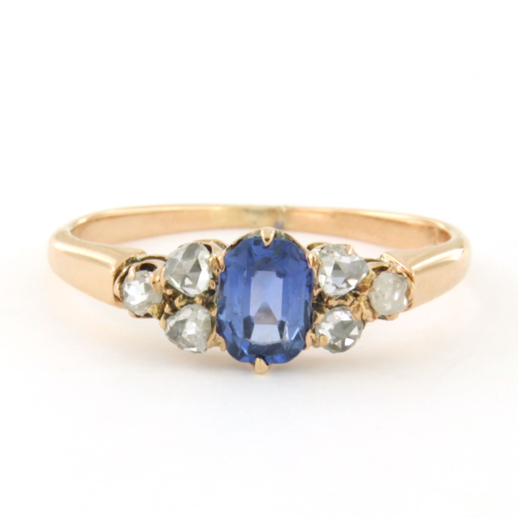 Buy 14k rosé gouden ring bezet met saffier en roos diamant tot. 0.10ct – G/H - SI? Bid from 270!