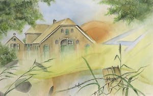 Judith van Ekris - Gouache op papier, Erf - Ingelijst kopen? Bied vanaf 1!