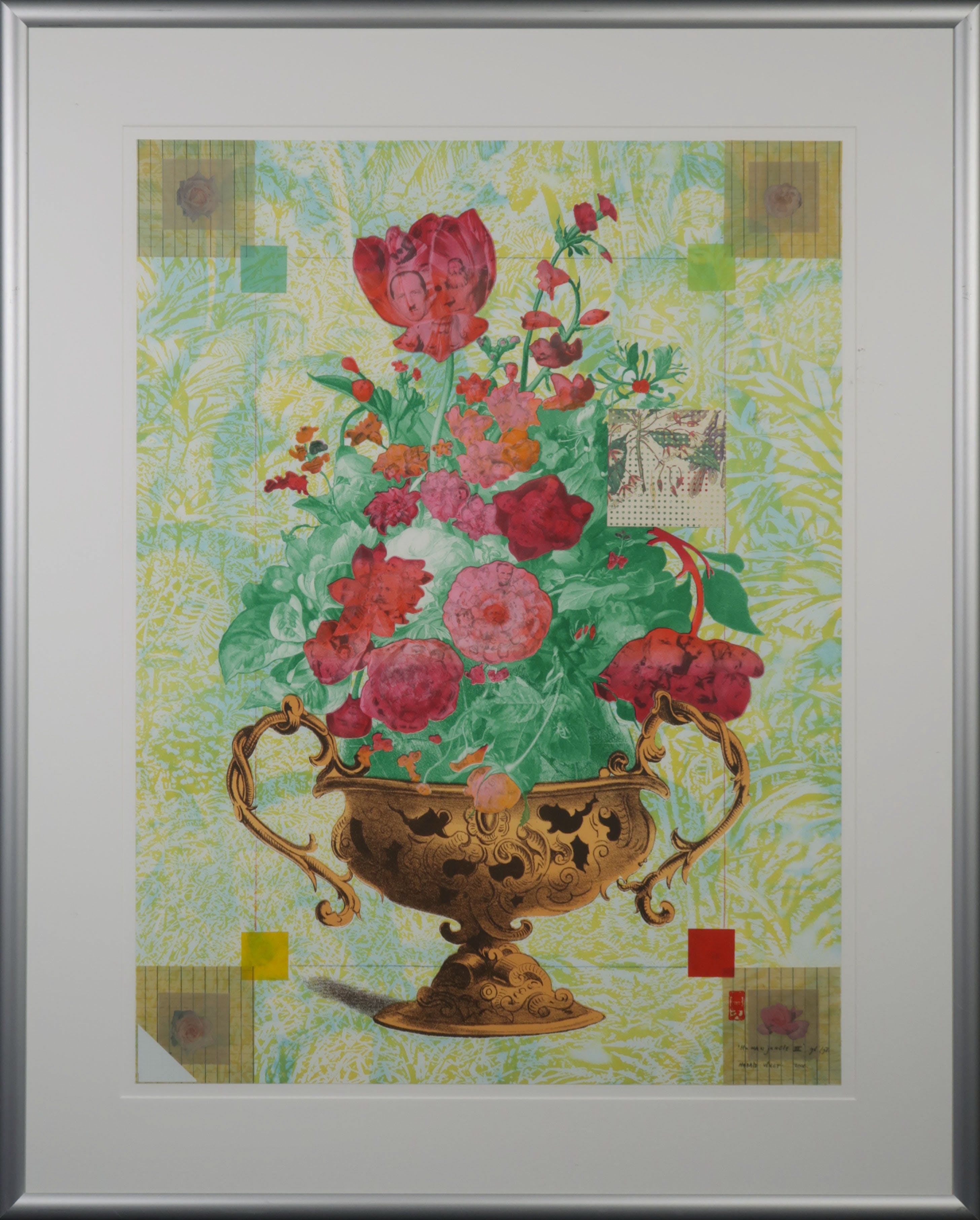 Harald Vlugt - Zeefdruk en Collage, Human Jungle III - Ingelijst verkocht voor € 40!