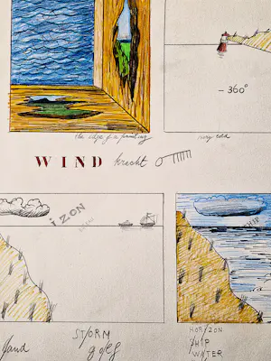 Hannes Postma - Grote jaren 60 kleurpotlood tekening "kleine ontwerpjes / storm water light" kopen? Bied vanaf 47!