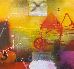 Theo Koster - Zeefdruk en collage op doek, Zonder titel (met ophangsysteem) verkocht voor € 35!