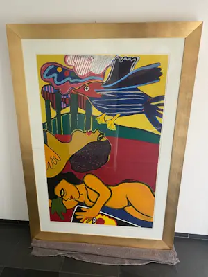 AcheterCorneille - Groots ingelijste en imposante litho: "DEUX FEMMES"? Enchérissez de 800!