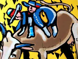 Herman Brood - grote zeefdruk: Bulls Ride (Stier) verkocht voor € 399!