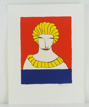 Buy Alphons van Leeuwen - Serie van 4 zeefdrukken: Portret, Dame, Eitje, Avondgebed? Bid from 100!