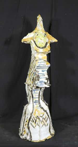 Joyce Bloem - Beschilderd keramiek, Zonnebloemfiguur verkocht voor € 50!