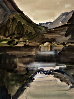 Hein Stork - Grote impressionistische Gouache "Landschap bij Vang Noorwegen" gesigneerd kopen? Bied vanaf 70!