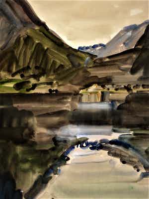 Hein Stork - Grote impressionistische Gouache "Landschap bij Vang Noorwegen" gesigneerd verkocht voor € 70!