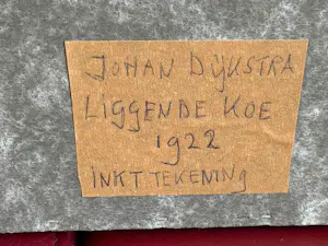 Johan Dijkstra - Gewassen Inkttekening - Liggende Koe (1922) kopen? Bied vanaf 500!