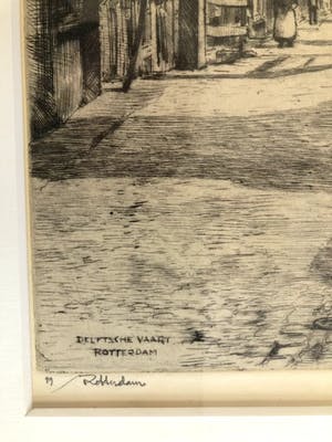 Hendrikus Roodenburg - Delftsche vaart - Rotterdam - Ets, Ingelijst kopen? Bied vanaf 50!