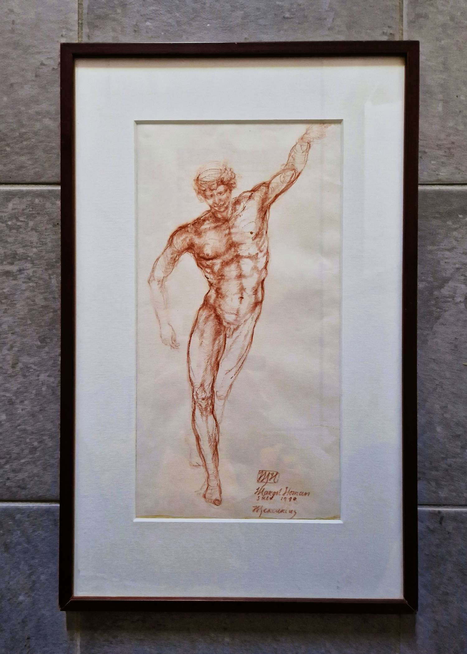 Margot Homan - Fraaie 1990 studie roodkrijt op papier tekening "Mercurius" mooi ingelijst kopen? Bied vanaf 50!