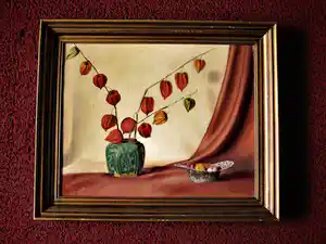 Niet of onleesbaar gesigneerd - Leuk omstreeks 1930 geschilderd olieverf "bloesemtakken en bonbons" " verkocht voor € 1!