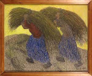 Cornelis Albert van Assendelft - Pastel op papier, Vrouwen met schoven - Ingelijst verkocht voor € 100!