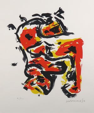 Theo Wolvecamp - Zeefdruk, Compositie met zwart, geel en rood - Ingelijst kopen? Bied vanaf 200!