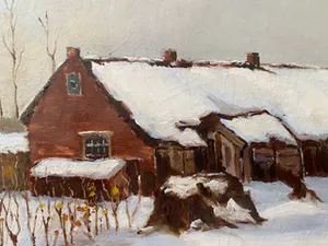 Niet of onleesbaar gesigneerd - boerderijtje in sneeuw kopen? Bied vanaf 1!
