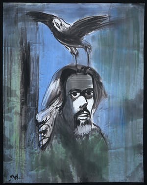 Joe Wols - Aquarel op papier, Man met vogel op hoofd kopen? Bied vanaf 1!