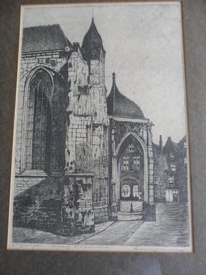 Marius Johannes Janssen - Ets. Nijmegen, Ingang Sint Stevenskerk. Ingelijst kopen? Bied vanaf 35!