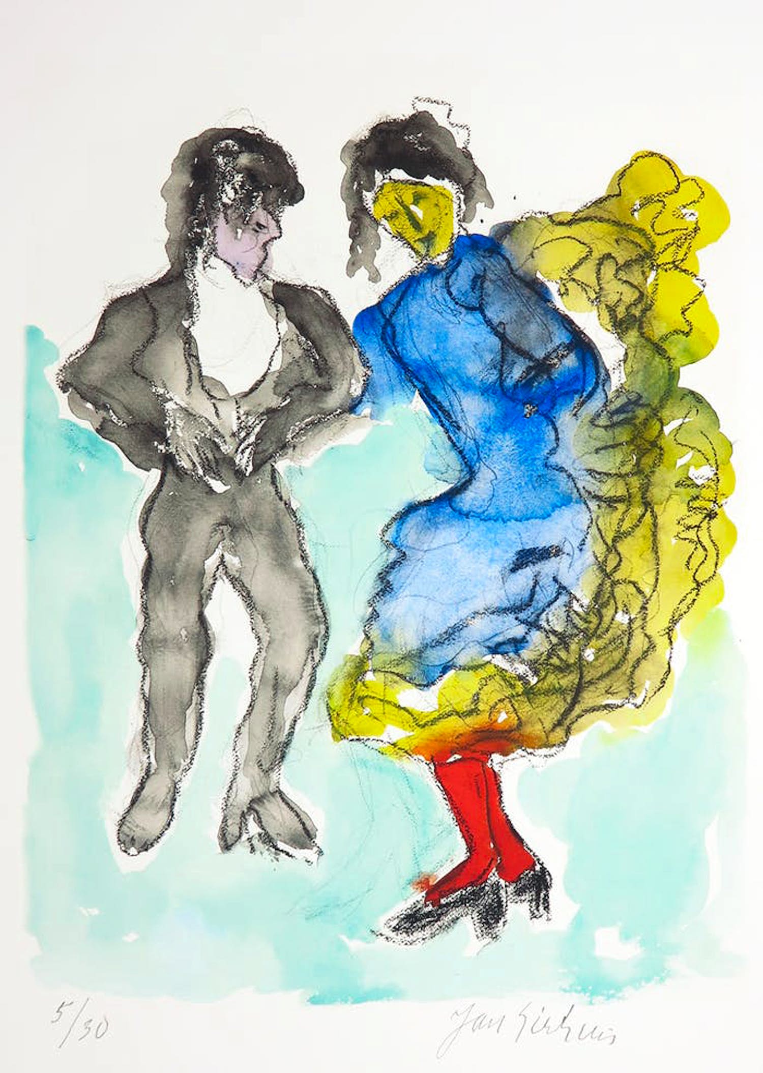 Jan Sierhuis - Giclée, Dansend paar kopen? Bied vanaf 1!