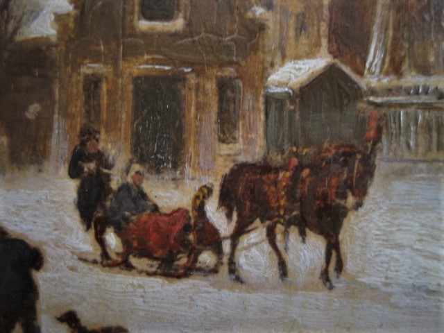 Niet of onleesbaar gesigneerd - Oud olieverf "Amsterdam Leidseplein met Leidsepoort in winter" gesigneerd  kopen? Bied vanaf 1!