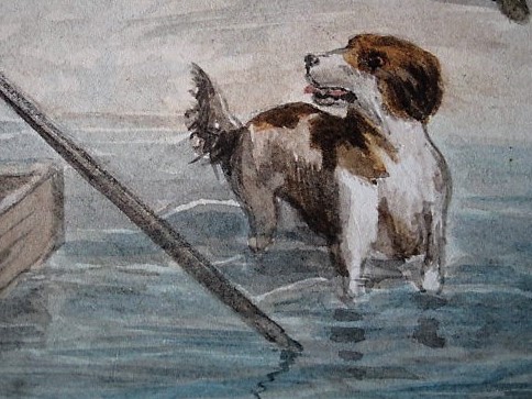 Niet of onleesbaar gesigneerd - Leuk 19e Eeuws Aquarel "Kinderen op vlot bij Hollandse kust" monogram kopen? Bied vanaf 1!