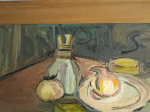 Niet of onleesbaar gesigneerd - Olieverf op schilderskarton , Onions , stilleven - ingelijst kopen? Bied vanaf 1!
