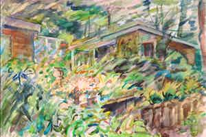 Jan Sluijters (jr.) - Aquarel, Huisjes in het groen verkocht voor € 60!