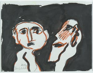 Jan Sierhuis - Compositie met twee koppen - Ingelijst kopen? Bied vanaf 1!
