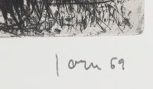 Asger Jorn - Ets en droge naald op handgeschept Japon, Friedhof der Maulwürfe - Ingelijst kopen? Bied vanaf 1!