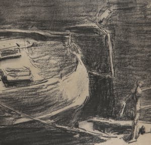 Isaac Israels - Gezicht op de gracht, uitgevoerd in houtskool - Ingelijst kopen? Bied vanaf 4000!