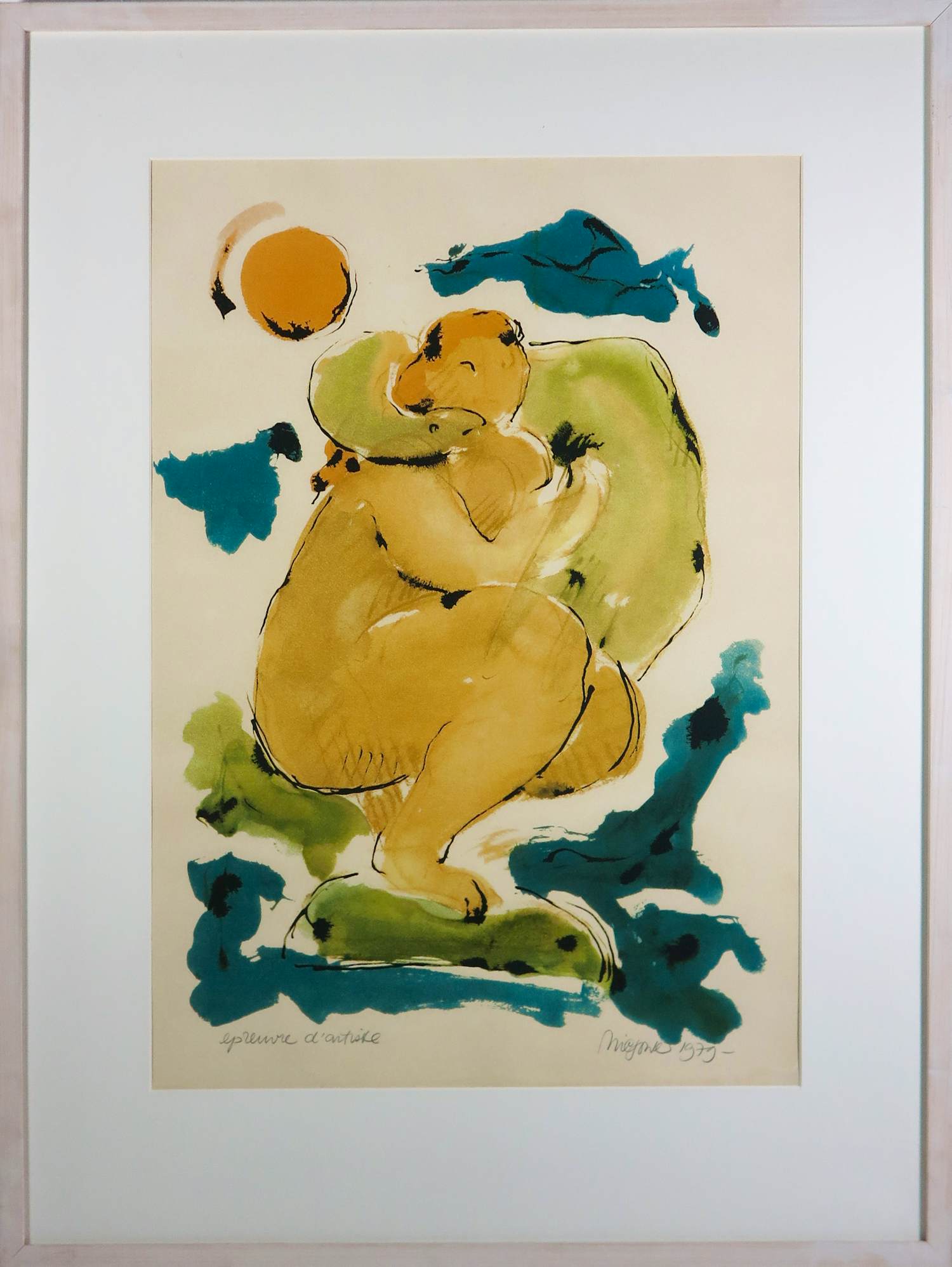 Nic Jonk - Zeefdruk op papier, Leda en de Zwaan - Ingelijst kopen? Bied vanaf 60!