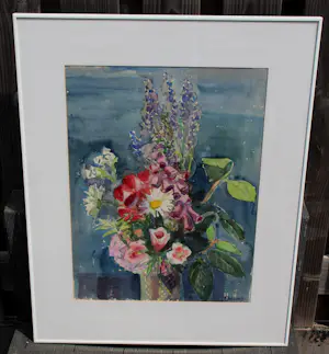 Jeanne Bieruma Oosting - zeer grote aquarel: bloemstilleven kopen? Bied vanaf 599!