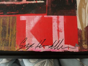 George Heidweiller - Zeefdruk op doek opgeplakt op karton. Titel, "Tire Sale". kopen? Bied vanaf 120!