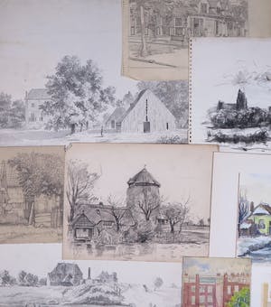 Niet of onleesbaar gesigneerd - Lot, Diverse Tekeningen en Aquarellen van gebouwen en landschappen[9] kopen? Bied vanaf 1!
