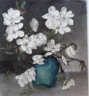 Frans Everbag - Magnolia’s in groene gemberpot. verkocht voor € 145!