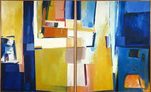 Paul Maas - Olieverf op doek, Tweeluik Compositie R en L - Ingelijst (Zeer groot) verkocht voor € 600!