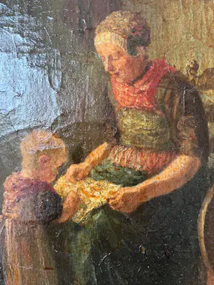 Jan de Jong - Boerin met kind in een keuken kopen? Bied vanaf 175!