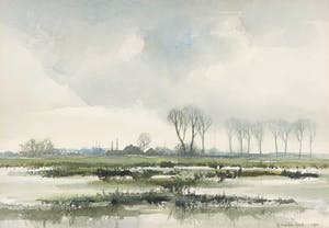 Sjoerdtje Mulder-Hak - Aquarel, Uiterwaarden IJssel kopen? Bied vanaf 35!