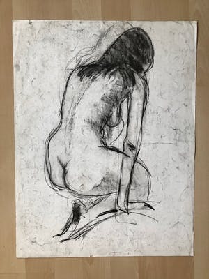 Ton Etman - zittend naakt in zwartkrijt kopen? Bied vanaf 1!