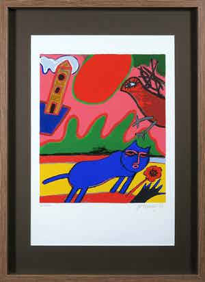 Corneille - Zeedruk, Huit Chats - Ingelijst verkocht voor € 1!