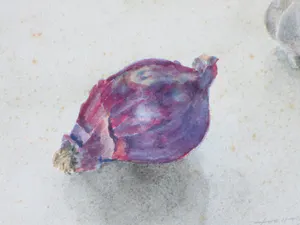 Jos van den Berg - Rode uit en Knoflook - Aquarel/gemengde techniek kopen? Bied vanaf 1!