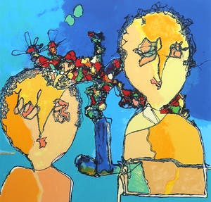 Jan Latinne - Zeefdruk, Geluksboeket - Ingelijst kopen? Bied vanaf 35!