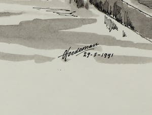 Onno Hoedeman - Gewassen inkttekening, Amsterdam Voorburgwal - Ingelijst kopen? Bied vanaf 1!