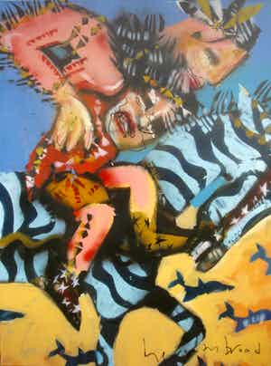 Herman Brood - handgesigneerde giclee op linnen: Indiaan op Zebra (120x90 cm.) verkocht voor € 400!