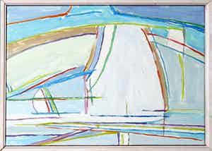 Paul Overhaus - Acryl op doek, Abstract zeegezicht - Ingelijst verkocht voor € 50!