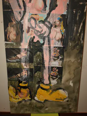 Peter Klashorst - Acrylverf en collage op doek – GROOT , 195 x 75 cm - 2021 kopen? Bied vanaf 1!