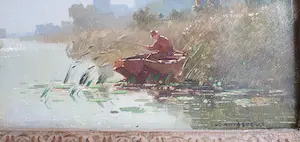 Jan Simon Knikker (jr.) - Rivierlandschap met vissersboot kopen? Bied vanaf 395!