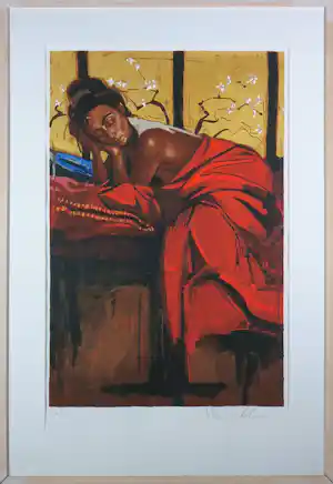 Nico Vrielink - Zeefdruk met goudkleurige inkt, Portret - Ingelijst (Groot) vendu pour 50€ !