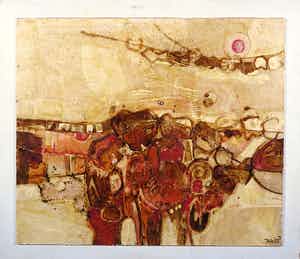 Jack Harden - Gemengde techniek op board, Verlangend landschap - Ingelijst verkocht voor € 1!