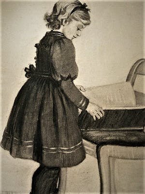 Niet of onleesbaar gesigneerd - Magnifieke rond 1900 gemaakte Houtskooltekening "Meisje leest boek" gesigneerd kopen? Bied vanaf 1!